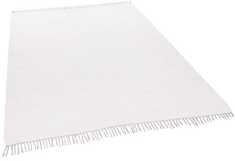 Theko Tappeto Dhurry in 100% cotone, tessuto piatto Happy Cotton | tessuto a mano | colore: bianco | 90 x 160 cm