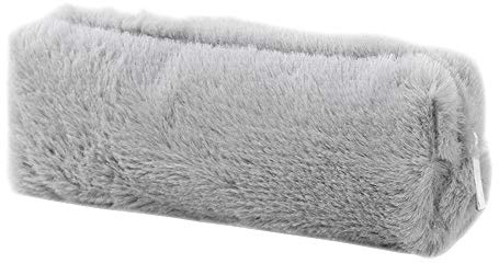 Pennfodral, 5 färger pennpåse väska flicka söt plysch mjuk fluffig pennfodral pennfodral kosmetisk väska pennhållare sminkväska med dragkedja kaki/grå/mörkrosa/ljusrosa/svart