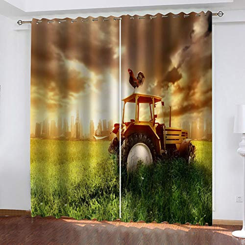 RXWZRL Vorhänge Blickdicht Ösenvorhang 2 Stücke 260X140cm (H X B) Gardinen Mit Ösen Verdunkelungsvorhang Schlafzimmer Kinderzimmer Junge Schallschutz Vorhang, 3D Retro Traktor Muster