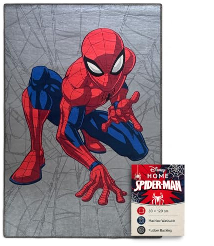 Disney Home Kinderteppich - Offiziell lizenzierter Kinderspielteppich für Kinderzimmer, Spielzimmer - rutschfeste und waschmaschinenfeste Spielmatte für Kinder, Spiderman Teppich 80 x 120 cm