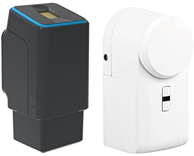 EKEY UNO 200024 Fingerprint mit Akku inkl. eqiva BLUETOOTH® Smart Türschlossantrieb, Akkubetriebenes Nachrüst-Set für alle gängigen Türen, schwarz