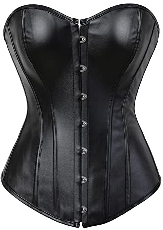 WLFFW Bustino Corsetto Pelle Donna Elegante Sottile (EU(32-34) S,Nero)