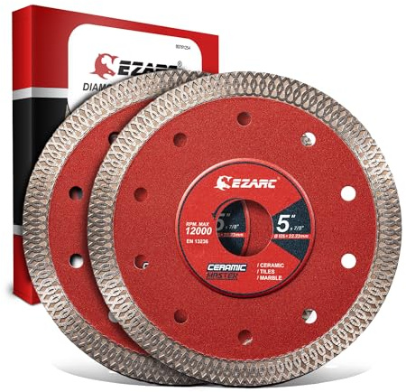 EZARC 125mm Diamond Cutting Discs, Super Thin,for Porcelain,2pcs | Smooth Cuts, Reduced Force, for Porcelain, Ceramic, Marble,Tiles and Ceramics Wet or Dry Cutting, for Angle Grinder