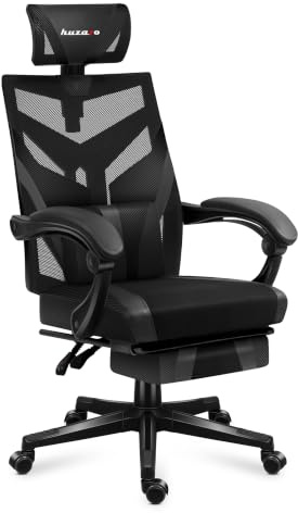 Huzaro Combat 5.0 Gaming Stuhl Ergonomisch - PC & Bürostuhl mit Fußstütze - Lendenkissen & Kopfstütze - 90–140° Rückenlehne - bis 140kg - Schwarz