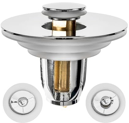 Universal Messing Waschbecken Stöpsel, 1 Set, mit Sieb und Pop-Up Funktion, für Abfluss Garnituren mit Ventiloberteilen, Haarfilter für Waschbecken, Spülbecken, Badewanne, Abflusssieb, Ablauf Stöpsel