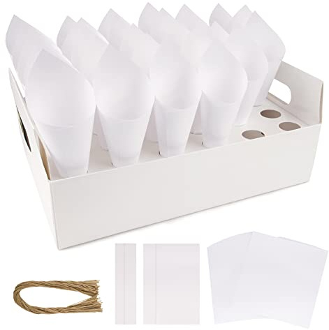 BOFUNX 50 Stück Konfetti Kegel für Hochzeit + Kegelhalter - Party Blütenblätter Candy Schokolade