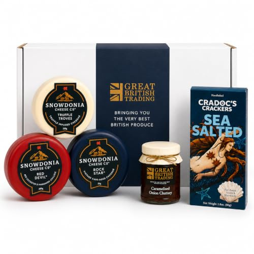 Regal British Cheese Selection Red, White & Blue Gift Hamper with Crackers, Caramelised Onion Chutney. British Gifts Perfect for Any occasion