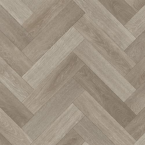 Plank Effect Vinyl Flooring 2.4mm Thick Lino for Bathroom Kitchen Hall (Grey Classic Herringbone, 2m x 2m)