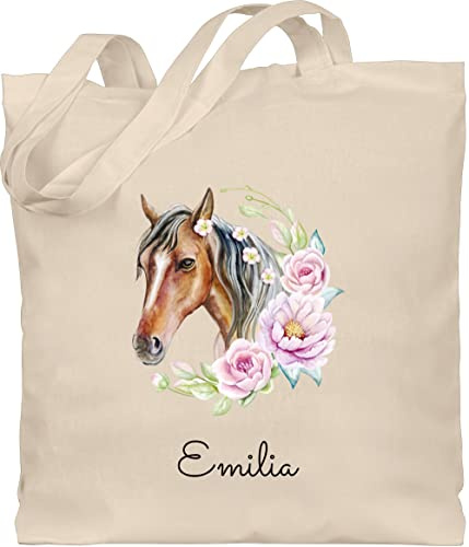 Geschenk mit Namen personalisiert by Shirtracer - Baumwolltasche - Pferd Pferde - Wunschname Pferdekopf Name I Pferdemotiv I Geschenk Pferdemädchen