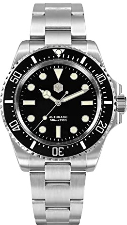 San Martin SN0111G schwarze automatische mechanische Herren-Taucheruhr NH35 Luxus Business Edelstahl Armbanduhr, V 2, Mechanisch