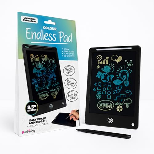 #Winning Tavoletta Grafica LCD Scrittura a Colori, Lavagna Elettronica Cancellabile con Penna, Blocco Disegno Digitale Riutilizzabile Bambini e Adulti, Appunti Scuola Ufficio, Nero 8.5