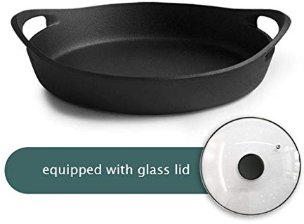 OQHAIR ollas y sartenes de Cocina Sartén Sartén de Hierro Fundido con Tapa de Vidrio Mango Doble Cocina de inducción de 12.2 Pulgadas Sartén de inducción Antiadherente Universal Sartén