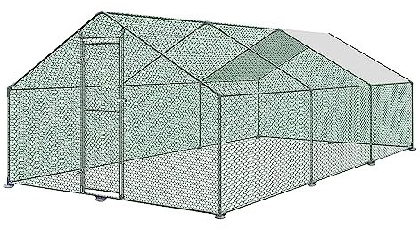 JOIEYOU Hühnerstall 6x3x2 m, Freilaufgehege Hühner mit PE Schatten Dach, Hühnerhaus Verzinkter Stahl mit Schloss, Voliere für Hühnerkäfig Kleintiere Vogelkäfig