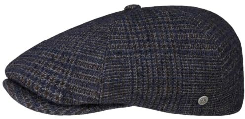 bugatti Willerson Check Flatcap Schirmmütze Schiebermütze Ballonmütze Herren - Made in the EU mit Schirm, Schirm Winter Herbst-Winter - 61 cm dunkelblau