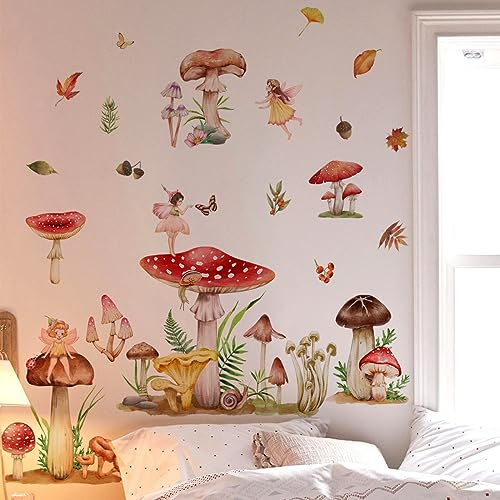 Runtoo Wandtattoo Blumenfee Wandsticker Märchen Pilz Schmetterling Wandaufkleber Kinderzimmer Babyzimmer Mädchen Wanddeko
