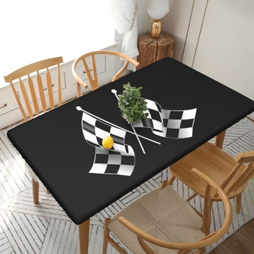 Rechteckige Tischdecke mit karierten Flaggen, wasserdicht, elastisch, passend für 152 cm Tische, Tischdecke, abwischbar, Tischdecke für Picknick, Camping, drinnen und draußen, 76,2 x 182,9 cm