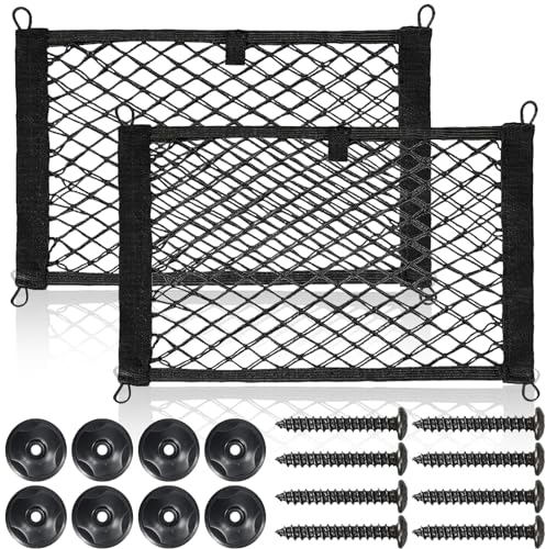 Rete Portaoggetti Auto, 2 Pezzi Rete Bagagliaio Auto Universale Nero Reti di Elastica con Accessori 40 X 25 cm Organizer Baule per Automobile Camper Furgone Camion