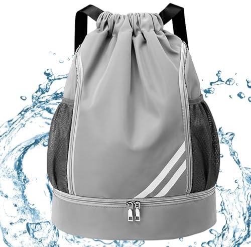 RZXBB Turnbeutel Mode Sport Rucksäcke - Große Kapazität Wasserdicht Sportbeutel Mit Kordelzug Und Schuhfach - Gymsack Außentasche Sporttasche Für Damen Herren Kinder Zur Sport Und Reisen (Hellgrau)