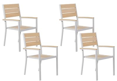 Beliani Gartenstuhl mit Armlehnen 4er Set Aluminium weiß Kunstholz beige Prato