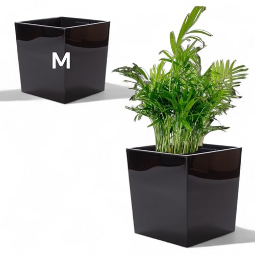 MELTOM Pflanzkübel aus Kunststoff in Hochglanz mit Herausnehmbaren Einsatz (Schwarz, M-19,5cm)