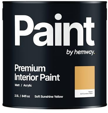Hemway - Premium Interior Paint - Soft Sunshine Yellow 2.5 L | Indoor Matt Finish, Acrylic & Water-Based Emulsion | Quick Dry & High Coverage for the Kitchen, Bathroom & Bedroom
