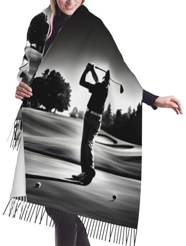SJOAOAA Schwarzer und weißer Schal mit Golf-Druck, weicher Damen-Schal, Kaschmir-Schal, warm, modisch, leicht, Winterschal, langer Schal, Schwarz und Weiß Golf, One size