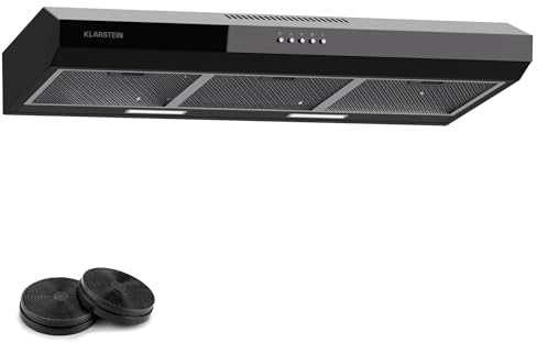 Klarstein hotte aspirante 90 cm, Hotte d'extraction, filtre en aluminium compatible lave-vaisselle, évacuation d'air silencieuse, débit d'air de 200 m³/h, hottes murales avec LED & commandes tactiles