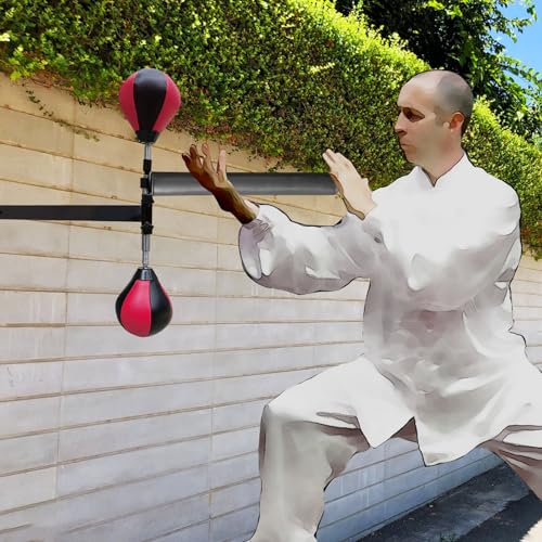 TREGOO Wing Chun Dummy Wandmontierte Kung-Fu-Spinnstange mit Punchingball, Taekwondo-Sparring-Schlagdummy Freier Stand, Handübungsgerät für Fitness und Stressabbau (Size : Double-Ball), 78634