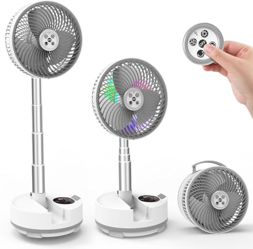 xumemall Faltbarer oszillierender Standventilator mit Fernbedienung, 20,3 cm USB C, wiederaufladbarer 20.000 mAh Akku-Ventilator mit bunten LED-Lichtern, tragbarer Standventilator, Campingventilator