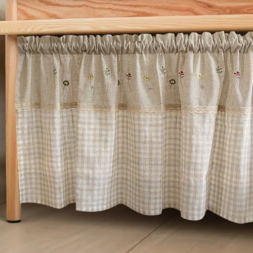 Visillo De Lino Corta Pequeña Lino De Algodón Cenefa De Cortina Semi-sombreado Para Cocina Comedor, Salón, Baño, Ventanas Para Varilla Panel Cenefa Rustica Bistro ( Color : Flat w*h , Size : 150*60cm