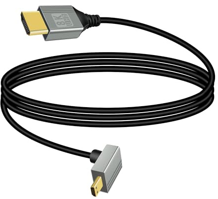 RIIEYOCA Cable Adaptador Micro HDTV a HDTV, Acodado 90 Grados, 8K @ 60Hz 4K @ 120Hz, 48Gbps Alta Velocidad 2.1, Para Conexión