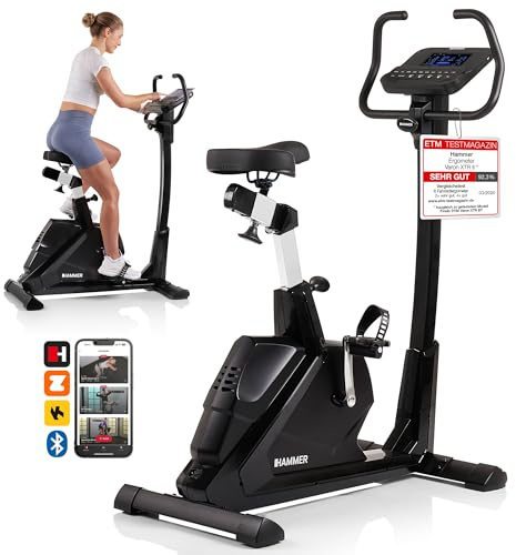 HAMMER Ergometer Varon XTR II, Fitness Bike, Exercise Bike for Home with Low Entry, XL Display, 16 Training Programmes, Bluetooth Connection, Compatible with Kinomap & Zwift