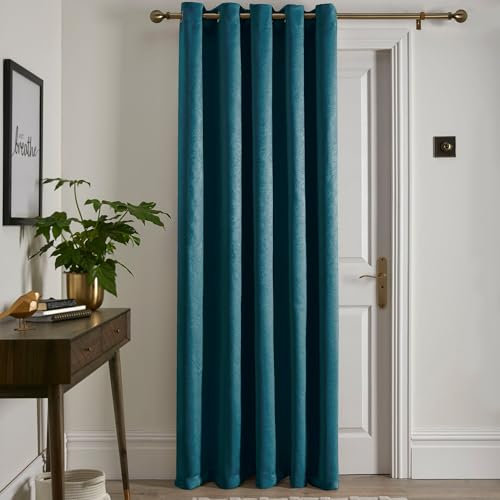 Fusion Forest Green Single Eyelet Curtain W66 x L84 (168x214cm) – Thermal & Soundproof Panel for Bedroom/Living Room – Turquoise Window Treatment – Door Drape – Strata Collection Cotton Blend