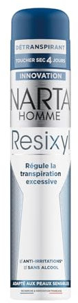 NARTA - Resixyl - Déodorant Spray Homme - Détranspirant Toucher Sec 4 Jours - Régule La Transpiration Excessive - Anti-Irritations* - 0% Alcool** - Peaux Sensibles - Anti trace blanche - 200 ml