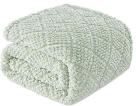 Whale Flotilla Fuzzy Fleece Throw Blanket for Sofa, Couch, Bed, 130x150 CM Soft Fluffy Jacquard Waffle Blankets for All Season, Lightweight and Warm, Sage Green