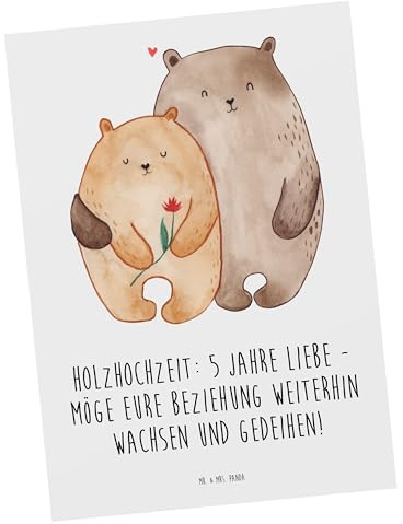 Mr. & Mrs. Panda Postkarte 5. Hochzeitstag Holzhochzeit - Geschenk, handgefertigt, besondere Anlässe, Fotokarte, beständig, bildkarte, Liebe, Erinnerung, Ansichtskarte, Geschenke, Hochtzeit, Heirat