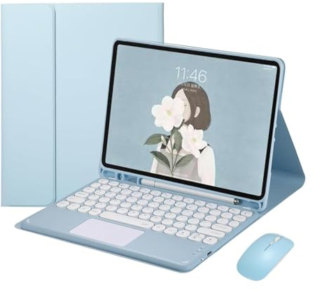 ZKAIAI Funda con Teclado para iPad Mini 6.ª Generación 8,3 Pulgadas 2021, Teclas Redondas, QWERTY Español Ñ Teclado Inalámbrico Bluetooth Desmontable con Trackpad, Ratón y Ranura para Lápiz, Azul-A