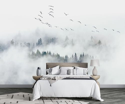 Tapete Kinderzimmer Fototapete Vögel Waldwolken Tapeten Vliestapete Modern Schlafzimmer Wandtapete Bildtapete Wand Dekoration -F024-350cmX256cm