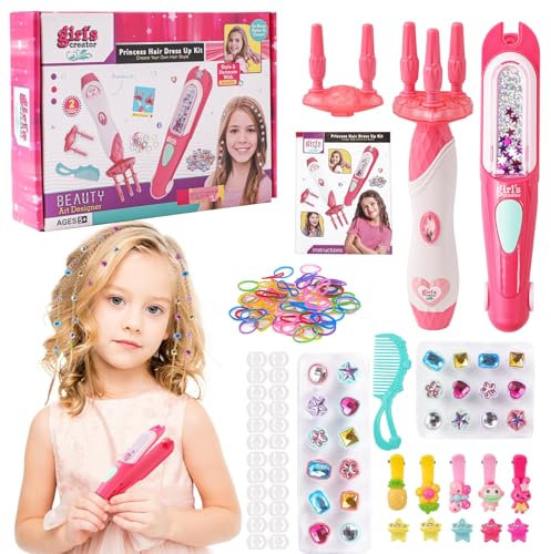 Herefun Haarflechtmaschine Mädchen Set, DIY Flechthilfe Haare mit Haarperlen, Automatic Hair Braider, Hair Bedazzler Kit, Haarschmuck Spielzeug Geschenk für Mädchen Kinder von 5-12 Jahren