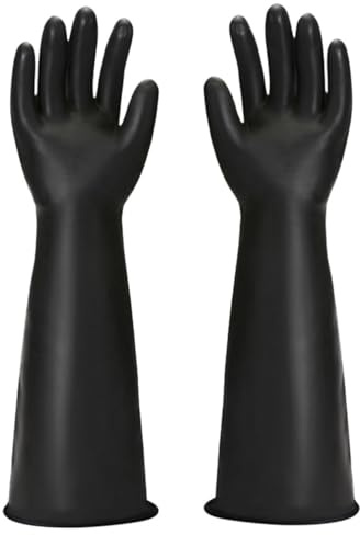Qilerongrong Chemical Resistant Gloves, Reusable Heavy Duty Rubber Gloves,Industrial Protective Safety Work Rubber Gloves Resist Strong Acid, Alkali and Oil (Black, 55CM)