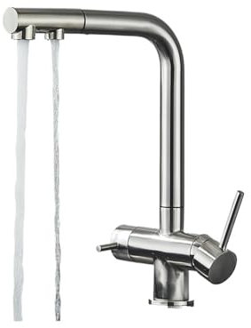 Robinet de cuisine avec filtre à eau, robinet mitigeur extractible à Double poignée monté sur comptoir, grue de Purification d'eau pivotante à 360 degrés(Nickel)