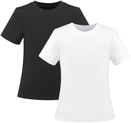 2 Pack Mädchen T Shirt Top Abschlag Solide Gestreift Basic Gemütlich Baumwolle Essentiell Gr. 98-146