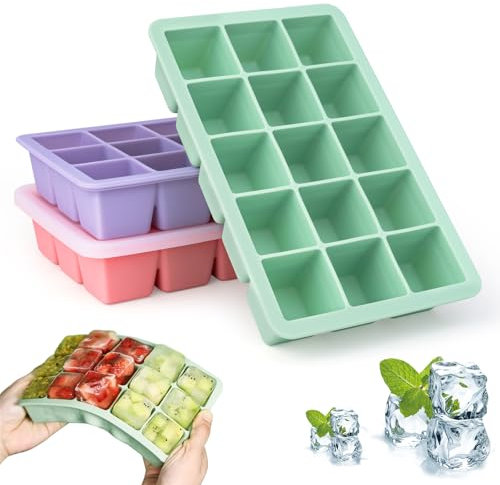 Cubiteras para Hielo con Tapa，3 Piezas Cubitera Silicona sin BPA，Moldes de Silicona,Cubitera Apilable para Bebidas Frías, Whisky, Cócteles, Comida, etc.