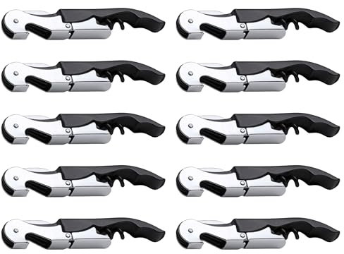 10 Sacacorchos de estilo clásico, Abridor de vino con doble impulso articulado, Incluye navaja cortacápsulas y abridor de tapones, Acero inoxidable.