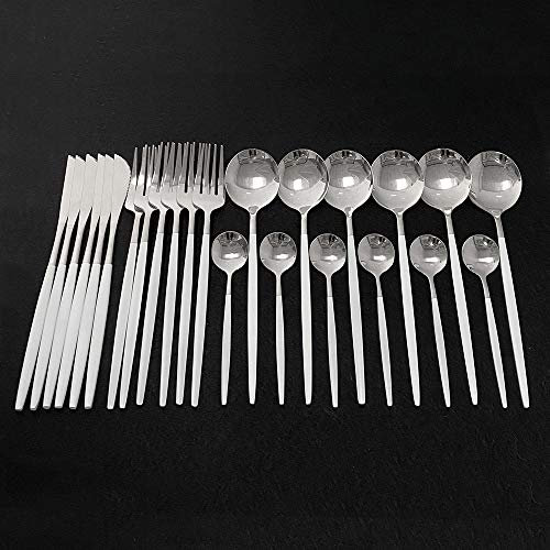 MMRTDJDR Ensemble de Couverts de Couverts de Couverts de Couverts de Couverts de 24pcs, Jeu de Table de Cuisine Ensemble de Vaisselle en Acier en Acier Inoxydable Set Couteau à Fourchette Set Set