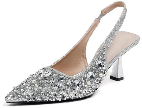 GYUBL Sandales Femme Talons Hauts Ouvertes au Dos, Talon Carré 7cm pour Soirée, Mariage & Événements Élégants,Modèle XTZ-088-1,Argent,EU37