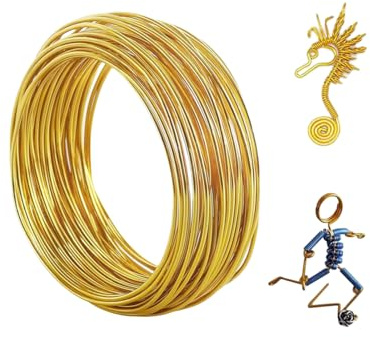 LERKNVOE Basteldraht Draht zum Basteln, DIY Schmuckdraht Wire, Aluminium Handwerk Bonsai Draht, für Basteln und Schmuck Herstellung (Gold, 2mm X 10 M)