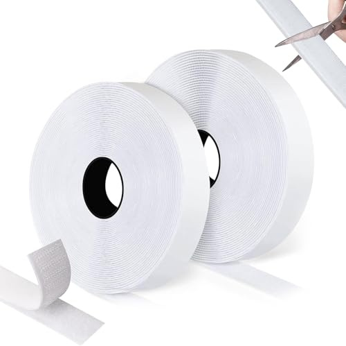 Wixovo Klettband Selbstklebend Extra Stark 9mx25mm, Doppelseitiges Klettband, Selbstklebender Klettverschluss,Flauschband und Hakenband für Stoff Fliegengitter Teppiche DIY(Weiß)
