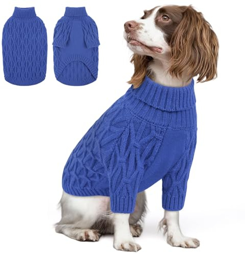Queenmore Pullover Hund, Strick & Wärme, Weicher Hundepullover XXL für Whippet, Greyhound, Boxer, Pitbull, Blau, XL | Warmer Pullover für Hunde, Weihnachtspullover, klassische, dicke Hundekleidung für Haustiere, Pitbull, Boxer