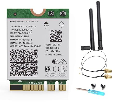 Intel AX210 WiFi 6E Wireless Card, M.2 NGFF, Bluetooth 5.3, 5400Mbps Tri-Band 2.4/5/6GHz, Windows 10/11 64-bit